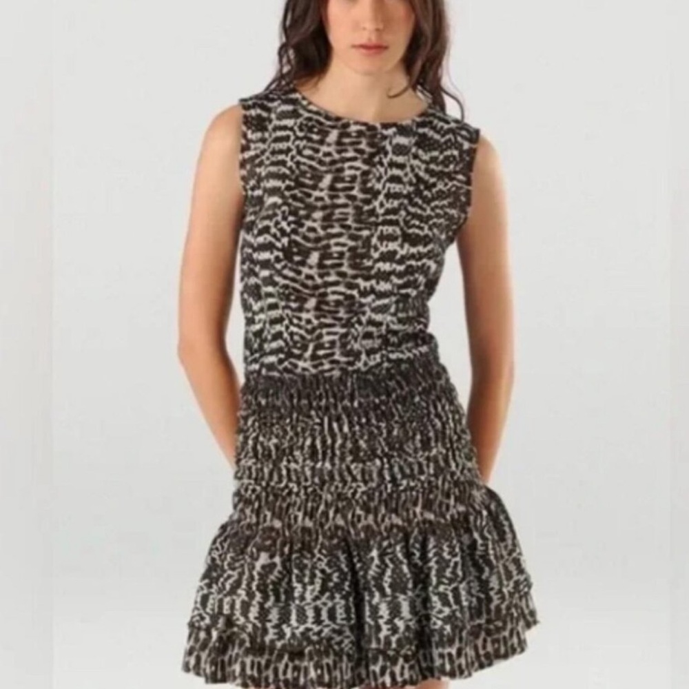 Maje Black and White Printed Mini Dress